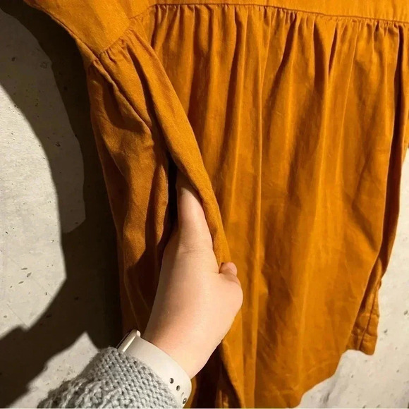 Madewell Linen Blend Embroidered Sleeve Dress Oversized Golden Sun Orange Fall M - Picture 5 of 11